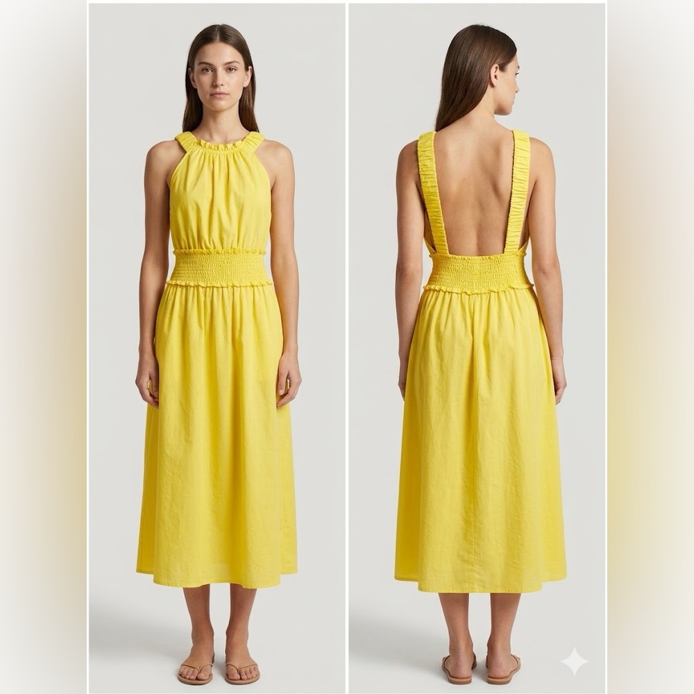 NWT Zara Cotton Smocked Boho cottagecore open back Midi Dress